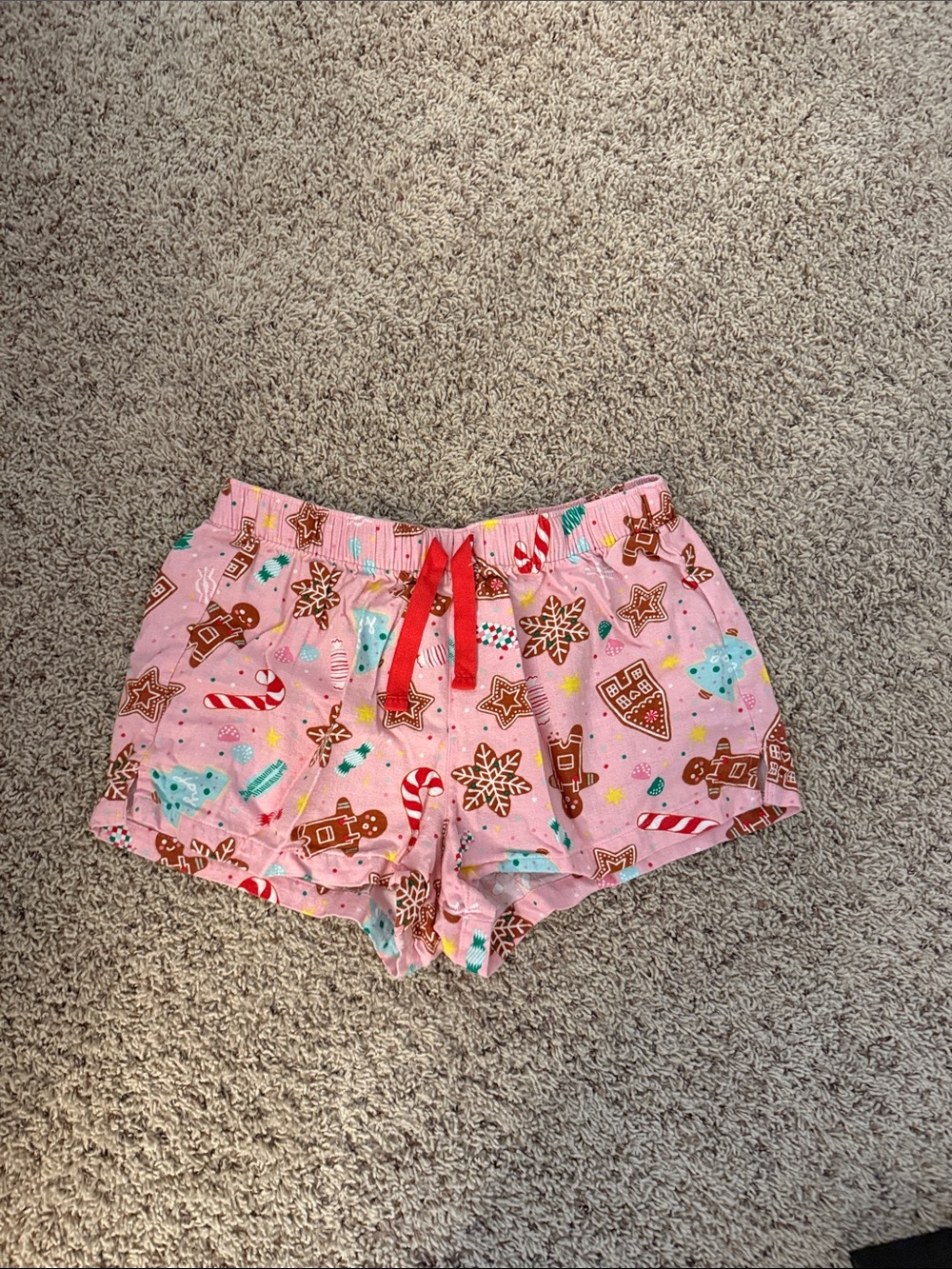 Old Navy Pink Holiday Gingerbread Print Athletic Lounge Shorts